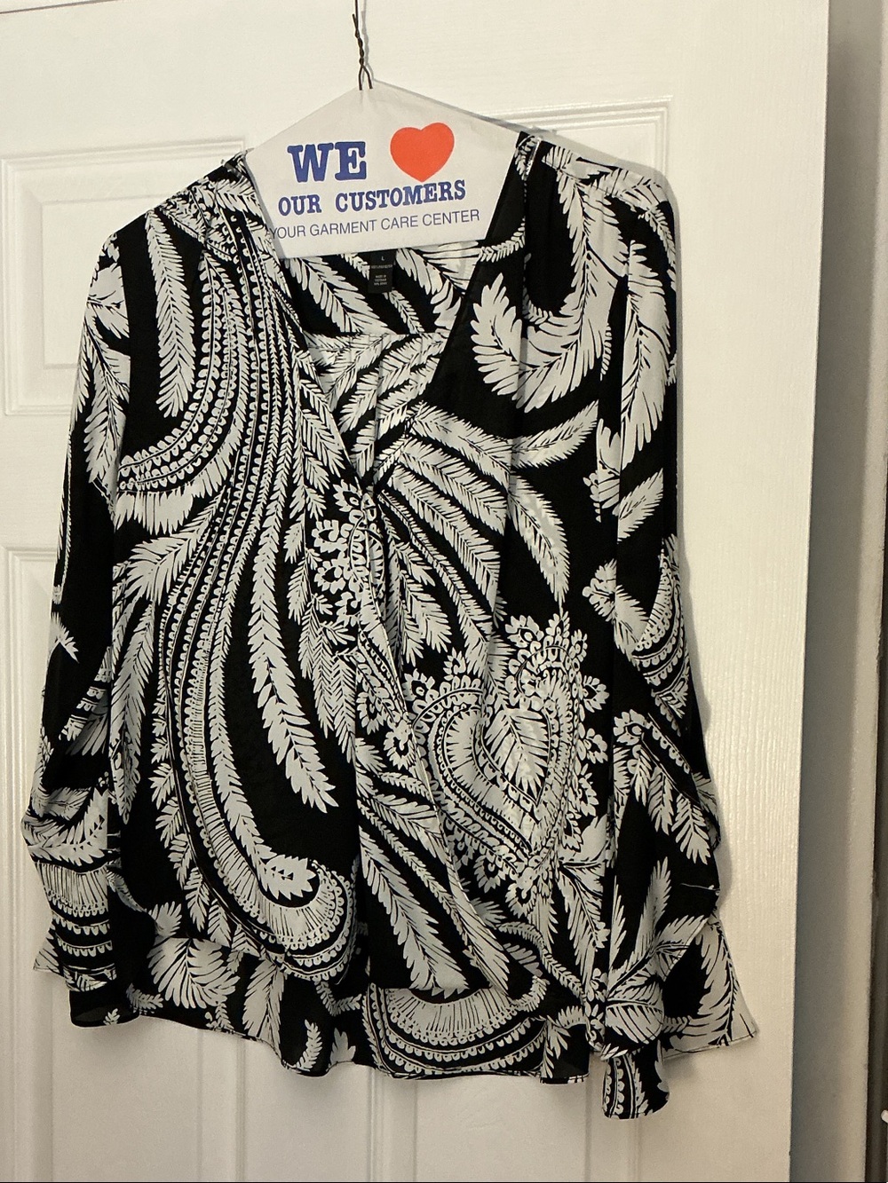 INC International Concepts draped v-neckline Black & White Botanical Blouse